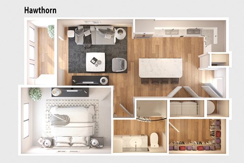Floor plan for 1 bed, 1 bath, 794 sqft